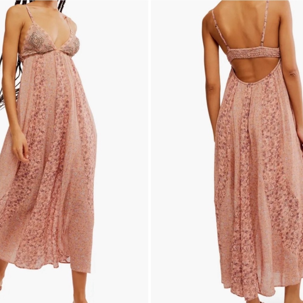 Free People Floral Print Dress in Pink and Tan - Picture 1 of 8
